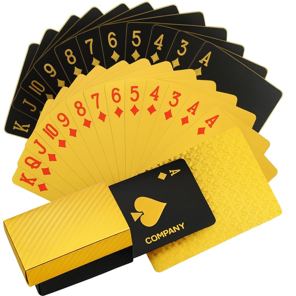 custom gold deck of playing cards with company branding