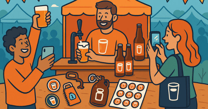 Brewery Giveaways Ideas, Cartoon-style illustration of a brewery booth