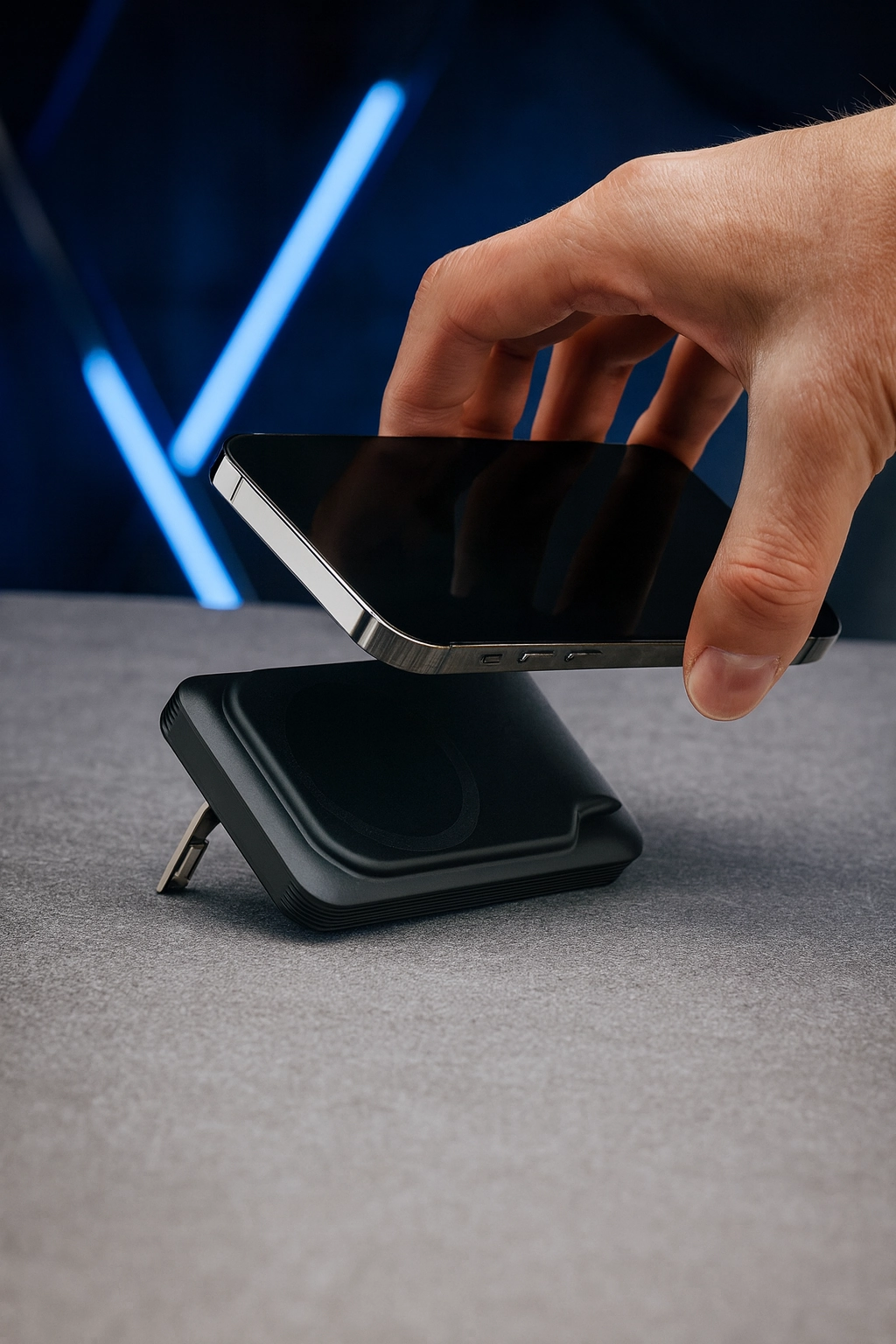 power bank giveaway with smartphone being placed on a wireless charger