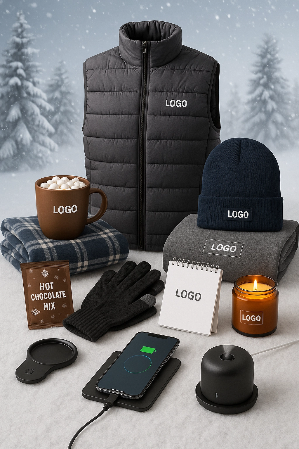 Collection of winter swag ideas displayed on snow