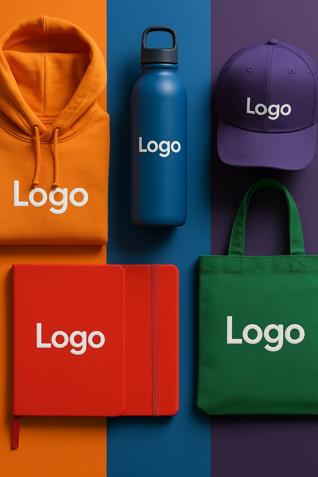 A collection of branded merchandise showcasing color psychology in branded merchandise