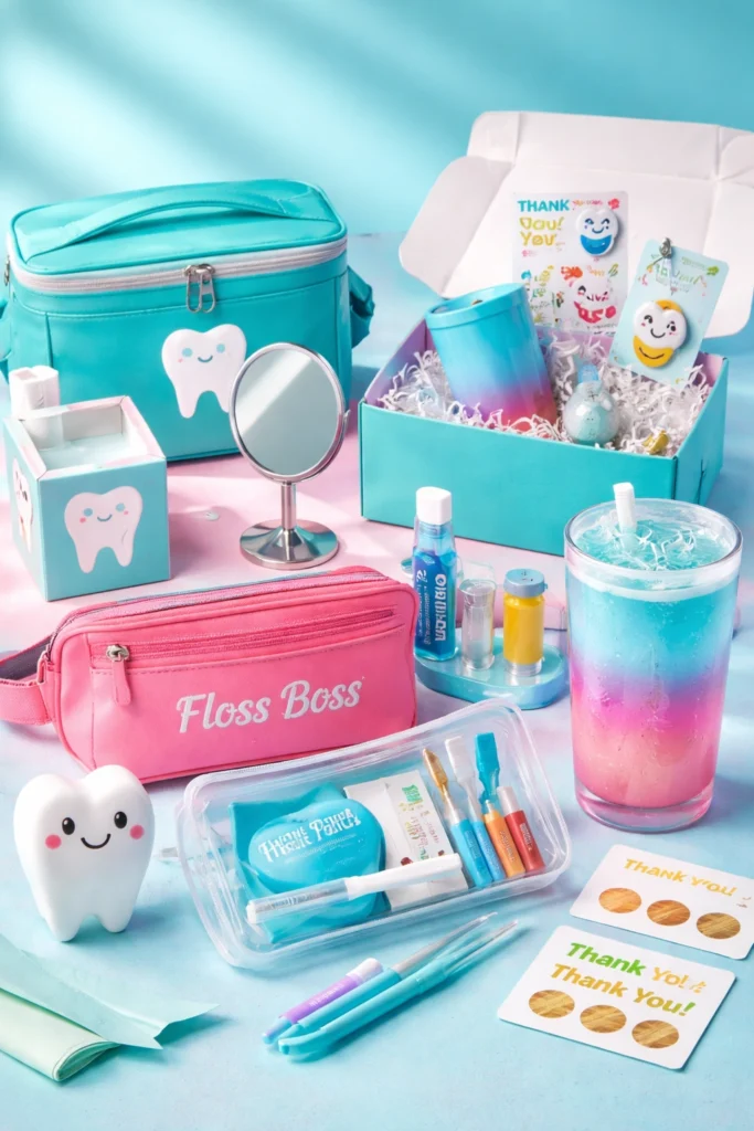 Dental practice swag ideas featuring branded patient gifts and promotional products